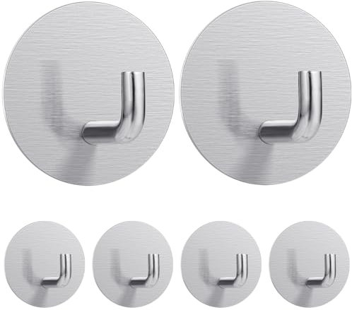 Dntorx 6 Pack Adhesive Hooks, Silver Heavy Duty Towel Hook Stick On Hooks Wall for Bathrooms Door Hook Hangers Coat Hooks for Kitchen Home (Silver)