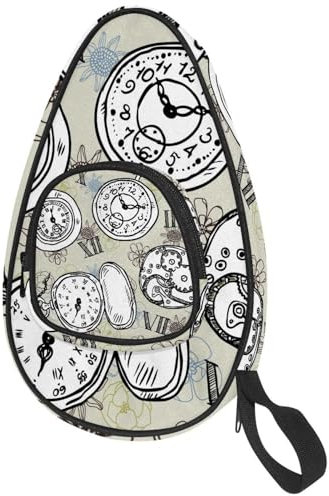 VAPOKF Tischtennisschläger-Abdeckung, Vintage-Uhr und Zifferblatt, Ping-Pong-Paddelschläger-Tasche, Tischtennisschläger-Tasche, Paddeltasche mit Tasche für 4–5 Bälle