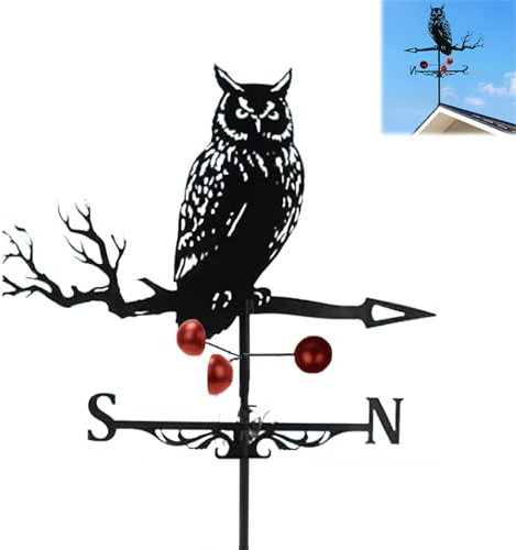 Domigard 3D Owl Weathervane Metal Wind Vane Weathercock,Roof Mount Weather Vane for Garden Farmhouse Yard Chicken Coop Patio Outdoor Decoration