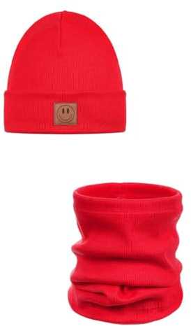 Ander Smile Mütze und Schal Set Kinder 97% Baumwolle, angenehm weich - Beanie Mütze Kinder, Schlauchschal, Loop Schal, Baumwollmütze für Jungen & Mädchen - Übergangsmütze Herbst Frühling