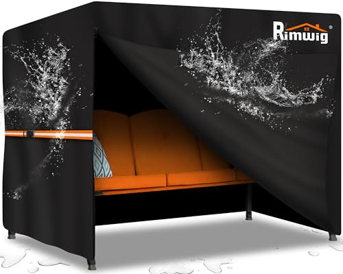 Rimwig Hollywoodschaukel Abdeckung 3 Sitzer Wasserdicht,600D Oxford Gewebe Schutzhülle für Gartenschaukel, Schaukelbank Abdeckplane Mit Winddichter Schnalle (210x150x150cm) - Schwarz