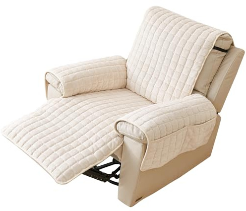 KBIBCK Sesselschoner für Relaxsessel, 53x190 cm Sesselschoner für Fernsehsessel, 1 Sitzer Fernsehsessel Schutzbezug mit Taschen und Gummiband, Armlehnenbezüge Sofa, Sesselschoners mit Armlehne (Beige)