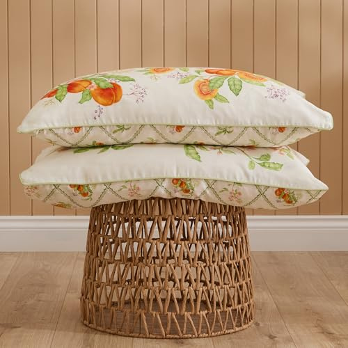 Voyage Maison Peach Harvest Pillowcase Pair – 100% Cotton Sateen Botanical Floral Fruit (Orange)