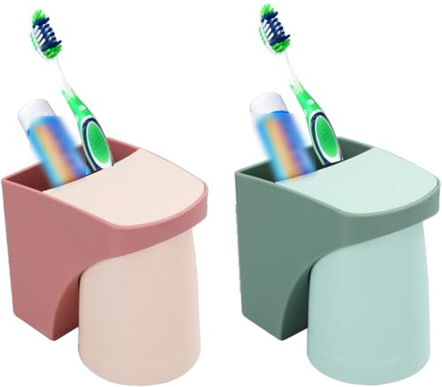 Zahnbürstenhalter,Magnetisch zahnputzbecher,zahnputzbecherhalter ohne Bohren, Magnetisch, leicht abzulassen, geeignet für Waschbecken,Grün und Rot,2 Stück