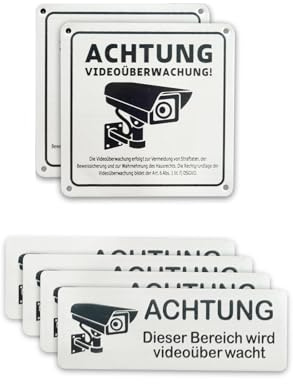 6 Stück Videoüberwachung Schild, Selbstklebend Aluminium Schild Warnschild, Schilder Kameraüberwachung Privatgrundstück, Hinweisschild Videoüberwachung für Innen und Außenbereich