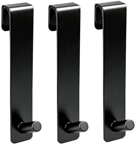 JUNJIEFU 3 Stück Edelstahl Duschhaken für Glaswand ohne Bohren, 13.5cm Haken Duschwand mit Schutzmatte, Dusche Handtuchhalterung, Duschhaken ohne Bohren für Glasstärken ≤ 13mm (Schwarz)