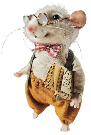 Odetina Needle Felted Mouse - Cute Handmade Wool Felt Mice Figurine, Christmas Tree Mantel Tabletop Decor, Durable Unique Whimsical Holiday Home Ornament for Festive Ambiance (E)