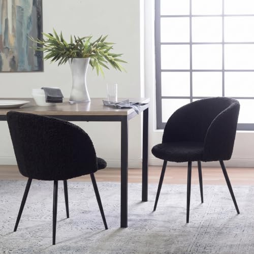 NORDICANA Esszimmerstühle 2er Set, Kunstfell Loungesessel, Schminktisch Stuhl, Küchenstühle, Wohnzimmerstuhl, Metallbeine, Schwarz, für Wohnzimmer, Esstisch, Schminktisch