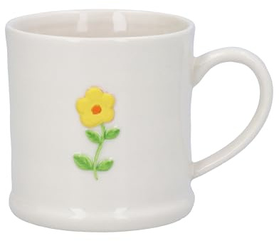 Gisela Graham Stoneware Mini Mug with Embossed Yellow Flower, White, 7cm
