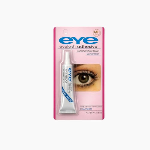 Eyelash Adhesive Glue 1/4 oz – Waterproof 24 Hour Long-Lasting Lash Glue for False Eyelashes | Super Strong Hold, Quick Dry, Gentle for Sensitive Eyes | Clear/Dark/Transparent (Clear White)