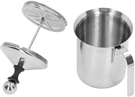 Manual Milk Frother, 800ml Stainless Steel Frother Handheld Coffee Milk Frothing Pitcher Manual Operated Milk Foam Maker with Handle and Lid for Coffee Latte Hot Chocolate