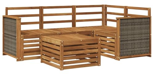 vidaXL Outdoor-Sofagarnitur 5 pcs Natur 59 x 59 x 37 cm Polyester, Moderner Garten-Sofaset, Coole Terrassenmöbel, zeitgemäße Lounge, modulares Design, Akazien-Elemente