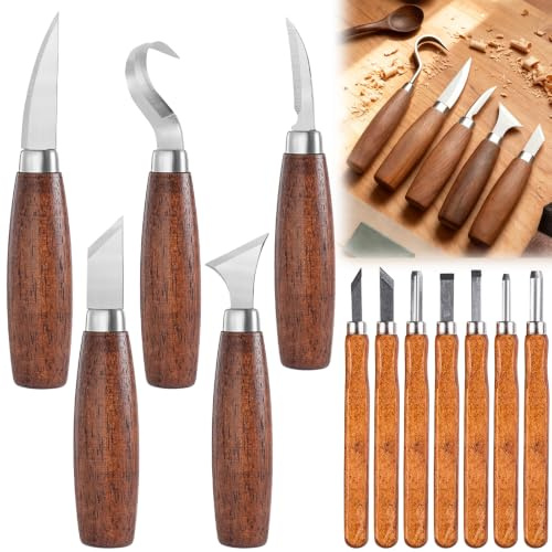 12-teilig Schnitzwerkzeug Holz Schnitzset für Anfänger, Houtschnitzwerkzeug Set mit 5 großen Holzschnitzmessern und 7 Detailmessern, Kinder Holzschnitzwerkzeug Carving Kit, Erwachsene Geschenk