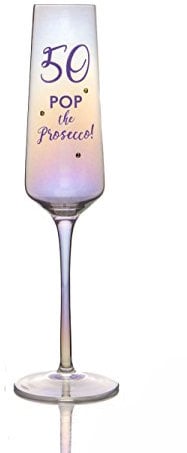 Boxer Gifts Age 50-Pop The Prosecco Lustre Effect Stem Flute Glass | Perfect Glassware for a 50th Birthday Woman | Packaged in a Gift Box, 1 Count (Pack of 1)