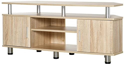HOMCOM Mueble de TV para Televisores de hasta 55 Pulgadas Mesa para TV de Salón Moderna con 2 Puertas y 2 Estantes para Dormitorio 120x39,5x52 cm Roble