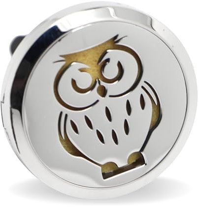 Zen’Arôme Diffuseur d’Huile Essentielle pour Voiture Clip’Arôme Chouette - Diffuseur et 5 Buvards à Parfumer avec Huile Essentielle ou Parfum - Acier Inoxydable - Fixation sur Grille de Ventilation