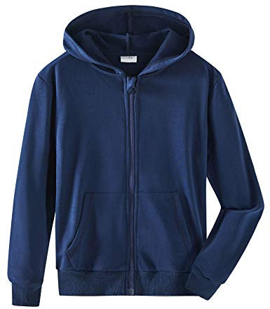 Spring&Gege Ragazzo Felpa con Cappuccio Giacca con Cerniera Basic in Cotone Tinta Unita per Bambino, Blu Navy, 11-12 Anni