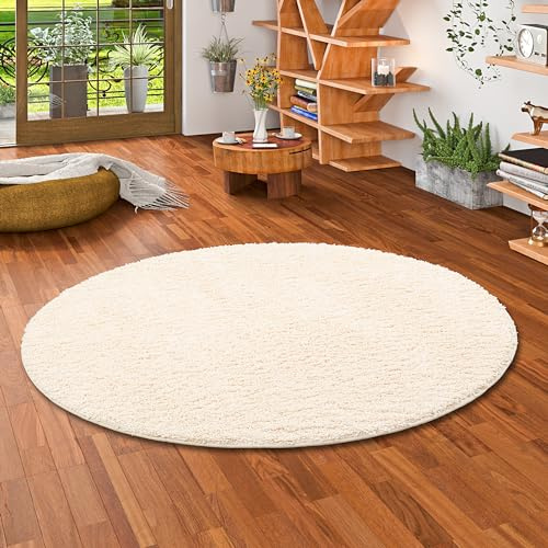 Snapstyle Runder Hochflor Teppich Milano Creme - 100% Polypropylen, ca. 43 mm Florhöhe, weich & pflegeleicht, schadstoffgeprüft, ideal für Wohnzimmer, Schlafzimmer oder Flur - modern & gemütlich