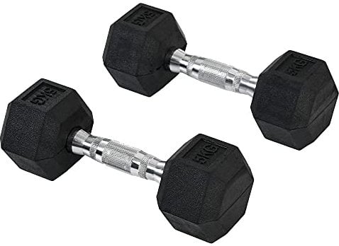 HOMCOM Rubber Dumbbell Sports Hex Weights Sets Home Gym Fitness Hexagonal Dumbbells Kit Weight Lifting Exercise (2 x 5kg) Black