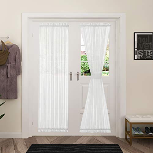 Aquazolax - Türvorhänge aus Strukturiertem Leinen halbtransparent – Fronttürverkleidungen für Moderne Glasterrassen 52 W x 72 L Uni-Weiß.