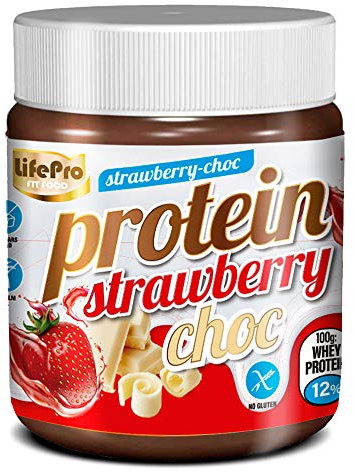 Life Pro Fit Food Protein Cream Strawberry Choc – Crema rosa con avellanas y fresa alta en proteínas - Sin gluten, conservantes artificiales y azúcares añadidos - 250 gramos