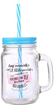DISOK - Jarra Cristal con Caña Frases MOMENTOS ESPECIALES AZUL Jarras, Tazas para Detalles, regalos y recuerdos de Bodas, Bautizos, Comuniones y Cumpleaños (8)