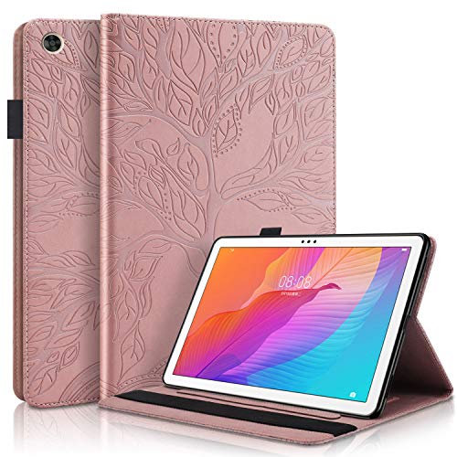 AsWant Funda para Huawei Matepad T10/T10s, diseño de árbol en relieve, ranuras para tarjetas, función atril, funda para tablet Huawei Matepad T 10 de 9,7 pulgadas/Huawei Matepad T 10s de 10,1Oro rosa