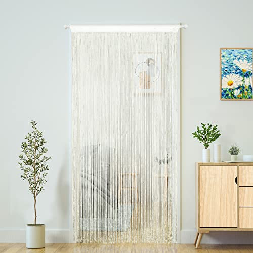 YaoYue Doorway String Curtain Door Curtains,Boho Hippie Hanging Patio Tassels Screen Living Room Decor Bedroom Wall Window Closet Kitchen Fringe Divider Panel Tapestry(39×110in/100×280cm, Beige)