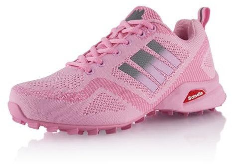 Fusskleidung® Damen Herren Wanderschuhe Atmungsaktive Trail Running Trekkingschuhe Rosa Grau EU 36