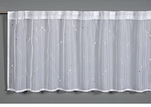GARDINIA Tendina da Bistrot, Voile con Stampa in Argento, Traslucido e Trasparente, Bianco, 140 x 45 cm
