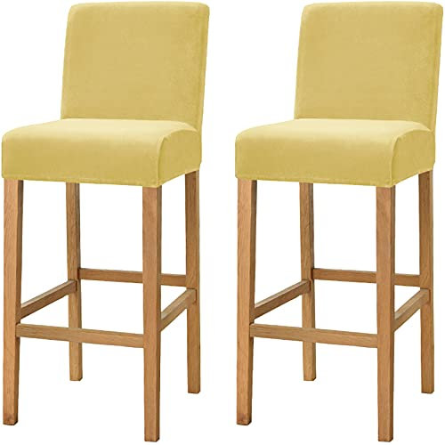 Dimatic Samt Plüsch Stuhl Abdeckung Theke Pub Bar Hocker Stuhl Slipcover für Esszimmer Cafe Barhocker Slipcover Möbelschutz Anti-Rutsch-Bezug mit elastischem Boden, 2er Set, Gelb
