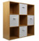 Charles Jacobs Oak 9 Cube Storage Shelving Unit + 4 White Fabric Drawers