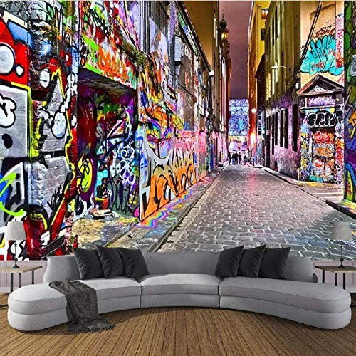 Graffiti Street Bar Ktv Papier Peint 3D Non-Tissé Papier Peint Peintures Murales Salon Chambre Décoration Murale Papier Peint 3D Chambre à coucher Salle de séjour Mural murale-200cm×140cm