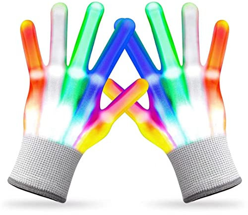 Dilabnda Led Gloves for Kids, Flashing Light Up With a Glasses, Glow Cool Fun Toys Ages 12 and Boys Girls, Light-up Party, Costume Party Favors, Easter Birthdays Gifts, Multicolor, L