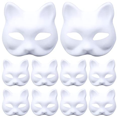 10 Stück DIY Weißes Papier Maske Handgemalt für Maskenball, Party, Karneval, Cosplay, Halloween - Unbemalt, Überstreichbar, Kreatives Design (Katze)