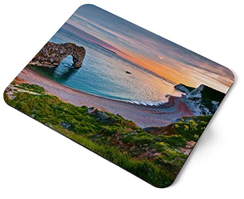 Computer Mouse Mat Pad - Durdle Door Sunset Beach England Home Office PC Desk Accessory Flexible Fabric Top Large 5mm Laptop Desktop Printed Art Ergonomic #16182