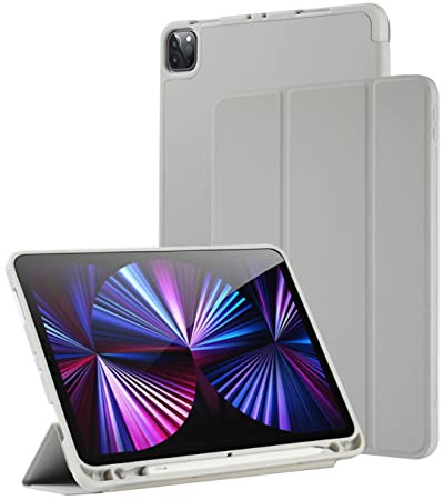 Marke - yeliot Hülle Kompatibel mit iPad Pro 11 Zoll 2021/2020/2018 Hülle Premium PU Leder Soft TPU Rückseite Folio Case Cover Trifold Ständer Schutzhülle mit Stifthalter, Grau