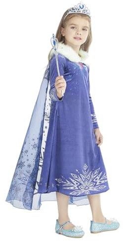 Gridamea Elsa-Anziehkleid für Mädchen, Anna-Kostüm, Prinzessinnenkleid, Kinder-Königin-Kostüm mit Krone und Zauberstab für Party/Cosplay/Hochzeit