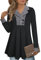 Gaharu Women's Swing Tunic Notch Collar Ladies Button Sweatshirt Long Sleeve Pullover Shirt Tops, Black and White, XL