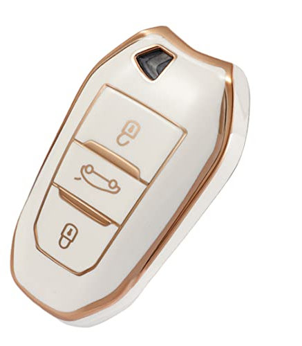 【4 Couleurs】 Z.MYUKI 3008 GT Line SUV Protection clé avec Porte Clef pour Peugeot 5008 2017-2022 2023 Accessoire Original (Blanc)