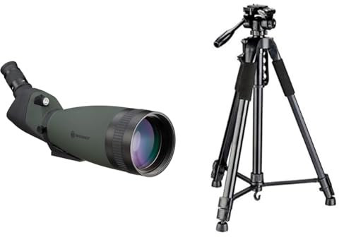 Bresser Spektiv Pirsch 25x-75x100, wasserdicht mit stufenloser Zoomfunktion und voller Mehrschichtvergütung & Bresser F002022 TR-682AN Traveler Stativ 180cm mit 3-Weg Panoramakopf Schwarz