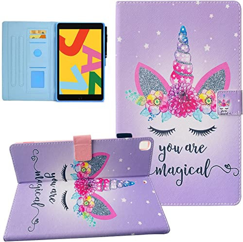 Funda para iPad de 9.7 pulgadas, 5ª/6ª generación 2017 2018/iPad Air 2, funda para iPad Air 2, funda de piel sintética con soporte inteligente, unicornio de pestañas