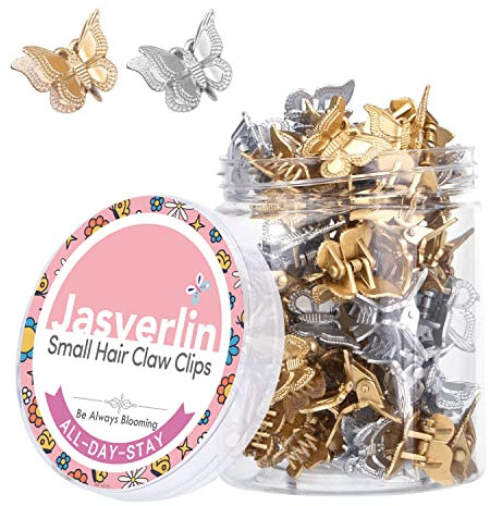 JASVERLIN Y2K Lot de 50 mini pinces à cheveux en forme de papillon - Antidérapantes - Argentées et dorées - Accessoires cheveux mignons pour femmes, filles, tout-petits et enfants (argenté et doré)