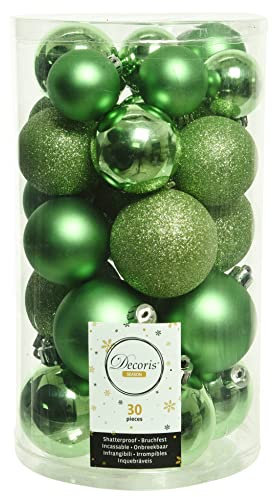 30er Set Kugelmix PVC mit Weihnachtskugeln Baumschmuck bruchfester Christbaumschmuck (mistelgrün)