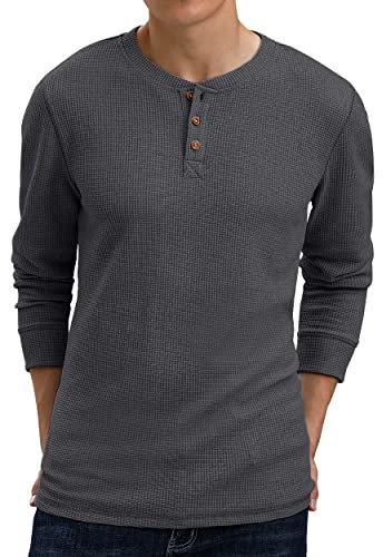 Sailwind Mens Long Sleeve T Shirt Henley Waffle Tops for Men Casual Sweatshirts(Dark Grey, L)