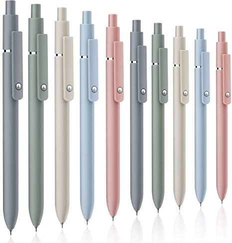 AIEX 10 Stück Gel Tintenstifte, 0,5 mm Gel-Kugelschreiber Einziehbare Ästhetische Stifte Feine Spitze Glatte Schreibstifte zum Ausmalen Schule Büro, Schwarze Mine (5 Farben)