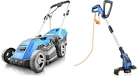 Hyundai HYM3800E 1600W 230V Corded Electric Rotary Lawnmower With Rear Roller, 38cm Cutting Width, Mulching, Blue & Grass Trimmer, 600W, 29CM / 290mm / 11.4” Cutting Width Grass Strimmers Electric