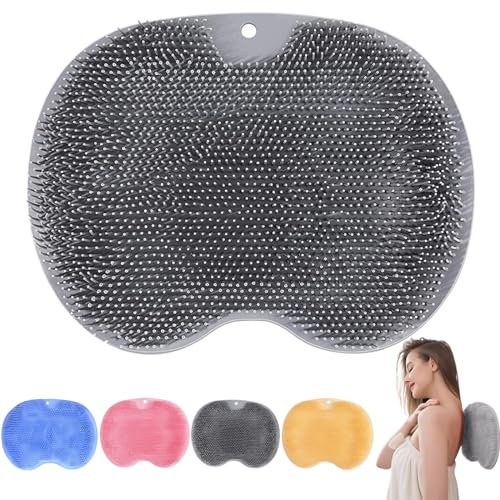 feet cleaner (Grey) Laveur de Pieds de Douche, Tapis de Massage en Silicone, Brosse Pieds Douche avec Antidérapant Ventouses pour Soins Pieds, Dos Nettoie