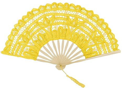 TOPTIE Lace Fan, Bamboo Lace Folding Fan, Elegant Cotton Fabric Hand Fans