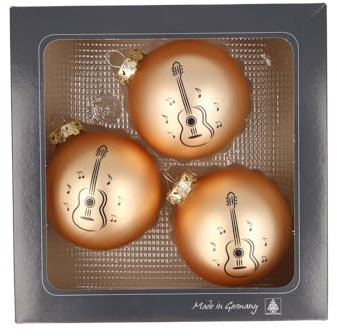 3er-Set Weihnachtskugeln mit Konzertgitarre-Druck, Musik-Design, (Altgold matt)